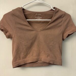 Wild Fable Brown Fitted Crop T-Shirt